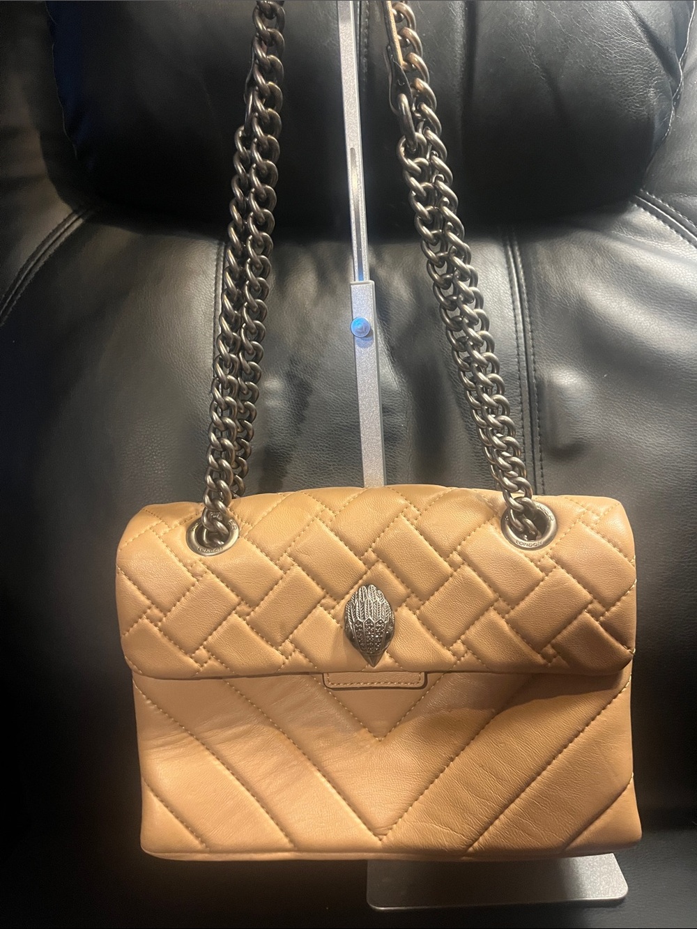 Kensington Tan Quilted Leather Chain Shoulder Bag by Kurt Geiger
